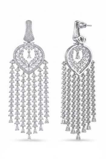 Mnsh Silver Plated Royal Crystal Tassel Earrings Online at Aza Fashions Mnsh_Silver Plated Royal Crystal Tassel Earrings _Online_at_Aza_Fashions