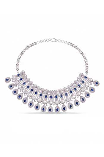 Mnsh Silver Plated Sheesh Mahal Sapphire Choker Set Online at Aza Fashions Mnsh_Silver Plated Sheesh Mahal Sapphire Choker Set _Online_at_Aza_Fashions