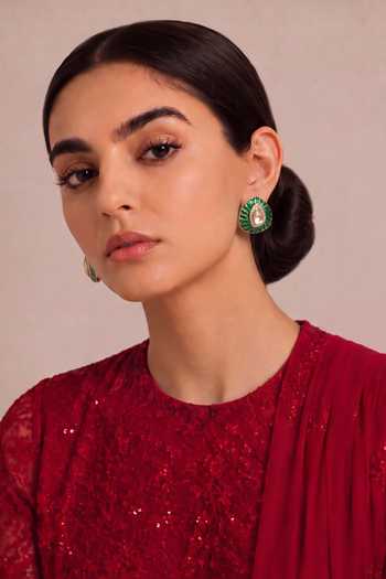 Buy Mnsh Gold Plated Noor Petal Polki Stud Earrings Online at Aza Fashions Buy_Mnsh_Gold Plated Noor Petal Polki Stud Earrings _Online_at_Aza_Fashions