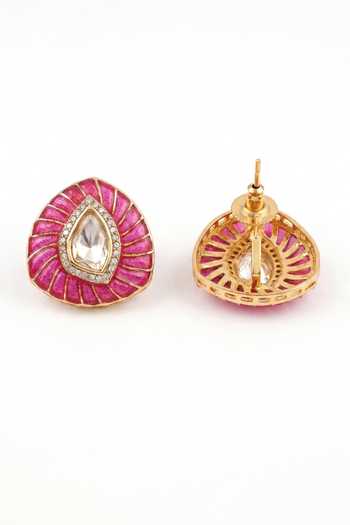 Mnsh Fuchsia Noor Petal Polki Stud Earrings Online at Aza Fashions Mnsh_Fuchsia Noor Petal Polki Stud Earrings _Online_at_Aza_Fashions