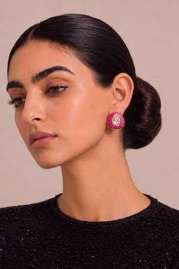 Buy Mnsh Fuchsia Noor Petal Polki Stud Earrings Online at Aza Fashions Buy_Mnsh_Fuchsia Noor Petal Polki Stud Earrings _Online_at_Aza_Fashions