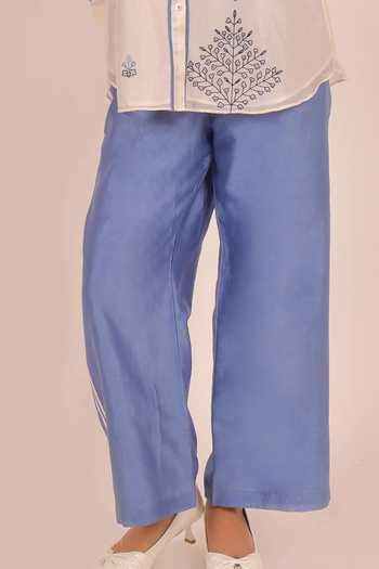 Myra Clothing Line_Ivory Chanderi Mandarin Collar, Yes Embroidered Kurta And Pant Set _Online_at_Aza_Fashions