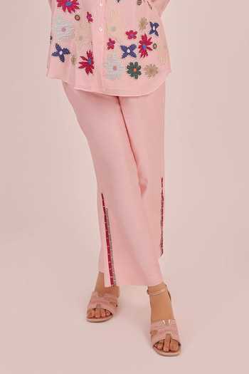 Myra Clothing Line_Pink Chanderi Collared Neck, Yes Hand Embroidered Kurta And Pant Set _Online_at_Aza_Fashions