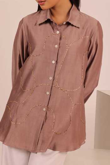Myra Clothing Line Purple Crepe Collared Neck Sequin Embroidered Shirt Online at Aza Fashions Myra Clothing Line_Purple Crepe Collared Neck Sequin Embroidered Shirt _Online_at_Aza_Fashions