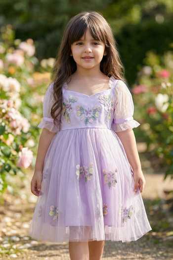 Pooja Wang Purple Net Blossom Puff Dress Online at Aza Fashions Pooja Wang_Purple Net Blossom Puff Dress _Online_at_Aza_Fashions