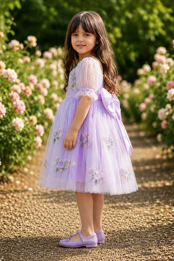 Buy Pooja Wang Purple Net Blossom Puff Dress Online at Aza Fashions Buy_Pooja Wang_Purple Net Blossom Puff Dress _Online_at_Aza_Fashions