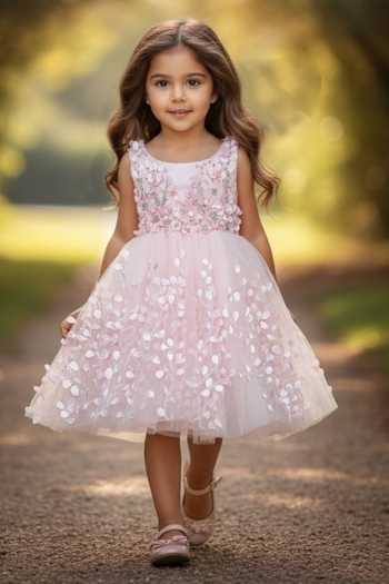 Pooja Wang Daniela Pink Leaf Embroidered Dress 