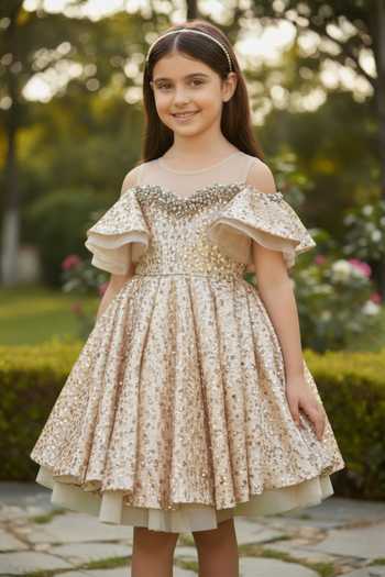 Pooja Wang Gold Net Belle Embellished Dress Online at Aza Fashions Pooja Wang_Gold Net Belle Embellished Dress _Online_at_Aza_Fashions