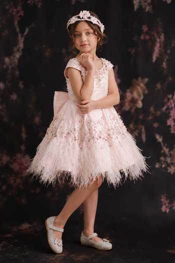 Buy Pooja Wang Pink Satin Zane Feather Embellished Dress Online at Aza Fashions Buy_Pooja Wang_Pink Satin Zane Feather Embellished Dress _Online_at_Aza_Fashions
