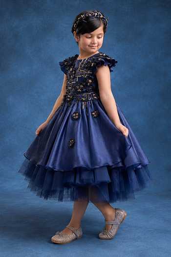 Pooja Wang Blue Organza Sapphire Embroidered Dress Online at Aza Fashions Pooja Wang_Blue Organza Sapphire Embroidered Dress _Online_at_Aza_Fashions