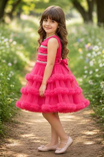 Pooja Wang Fuchsia Net Royale Ruffle Dress Online at Aza Fashions Pooja Wang_Fuchsia Net Royale Ruffle Dress _Online_at_Aza_Fashions