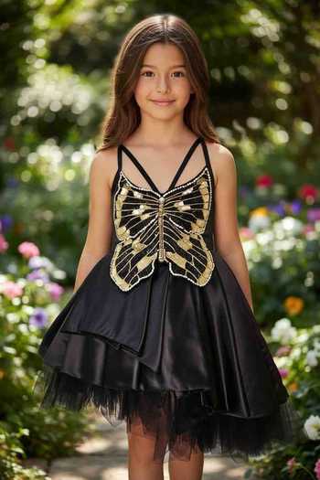Pooja Wang Butterfly Applique Embroidered Dress 