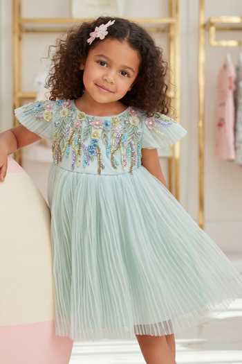 Pooja Wang Green Net Enchanted Garden Embroidered Dress Online at Aza Fashions Pooja Wang_Green Net Enchanted Garden Embroidered Dress _Online_at_Aza_Fashions