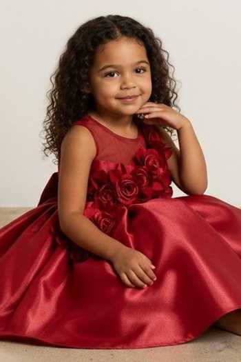 Pooja Wang Maroon Satin Rose Crimson Dress Online at Aza Fashions Pooja Wang_Maroon Satin Rose Crimson Dress _Online_at_Aza_Fashions