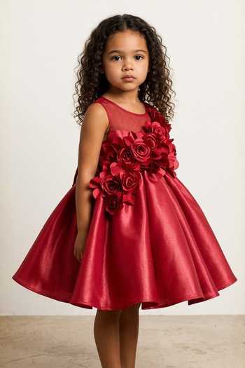 Buy Pooja Wang Maroon Satin Rose Crimson Dress Online at Aza Fashions Buy_Pooja Wang_Maroon Satin Rose Crimson Dress _Online_at_Aza_Fashions