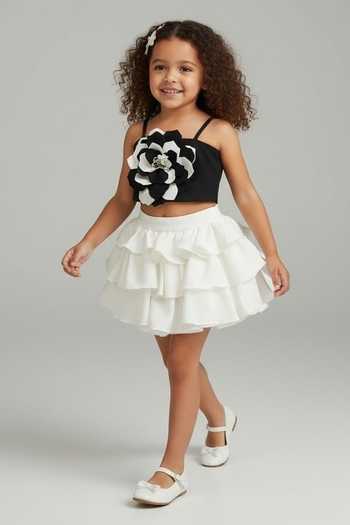 Pooja Wang Monochrome Blossom Top & Ruffle Skirt Set 