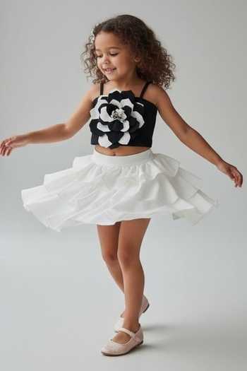 Pooja Wang Monochrome Blossom Top & Ruffle Skirt Set 