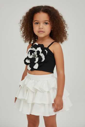 Buy Pooja Wang Black Satin Monochrome Blossom Top And Ruffle Skirt Set Online at Aza Fashions Buy_Pooja Wang_Black Satin Monochrome Blossom Top And Ruffle Skirt Set _Online_at_Aza_Fashions