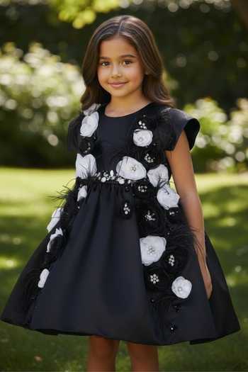 Pooja Wang Black Satin Moonlit Petals Embroidered Dress Online at Aza Fashions Pooja Wang_Black Satin Moonlit Petals Embroidered Dress _Online_at_Aza_Fashions