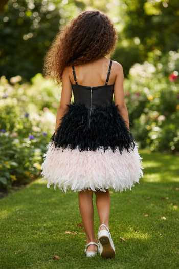 Pooja Wang Noir Bloom Feather Colorblock Dress