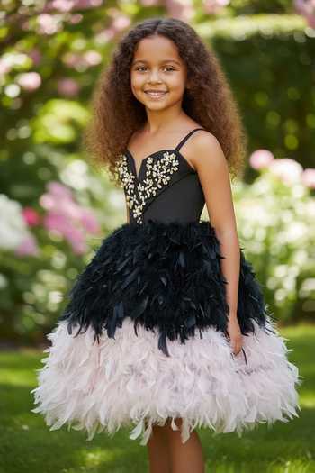 Pooja Wang Black Satin Noir Bloom Feather Colorblock Dress Online at Aza Fashions Pooja Wang_Black Satin Noir Bloom Feather Colorblock Dress _Online_at_Aza_Fashions
