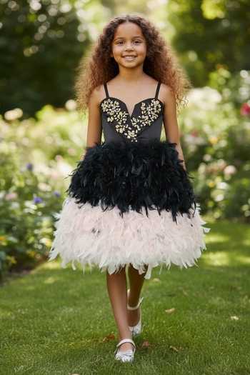 Pooja Wang Noir Bloom Feather Colorblock Dress