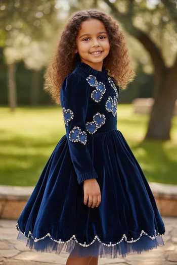 Pooja Wang Navy Velvet Heart Applique Dress Online at Aza Fashions Pooja Wang_Navy Velvet Heart Applique Dress _Online_at_Aza_Fashions