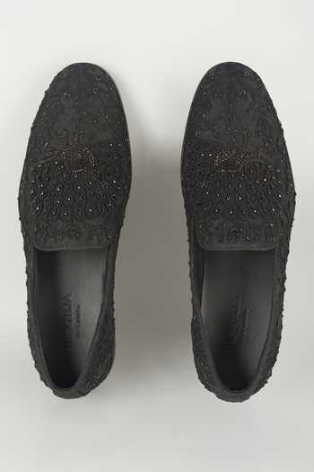 Salil Bhatia Raw Silk Peacock Hand Embroidered Loafers 