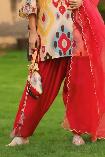 Swati Wadhwani Couture Multi Color Organza, Chanderi Round Neck Ikat Pattern Kurta Salwar Set at Aza Fashions Swati Wadhwani Couture_Multi Color Organza, Chanderi Round Neck Ikat Pattern Kurta Salwar Set _at_Aza_Fashions