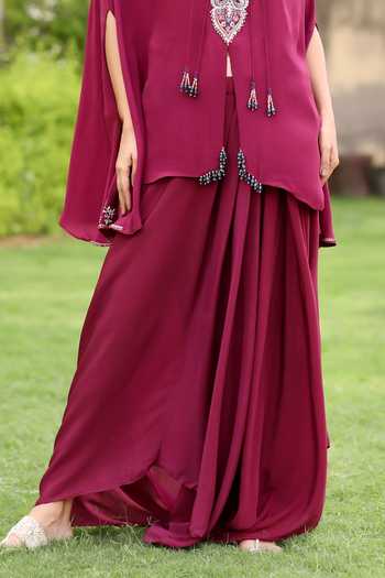 Shop Swati Wadhwani Couture Red Crepe Keyhole Neck Dori Embroidered Kaftan And Pant Set Online at Aza Fashions Shop_Swati Wadhwani Couture_Red Crepe Keyhole Neck Dori Embroidered Kaftan And Pant Set _Online_at_Aza_Fashions