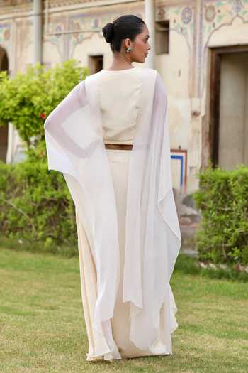 Swati Wadhwani Couture Embroidered Kaftan & Draped Skirt Set 