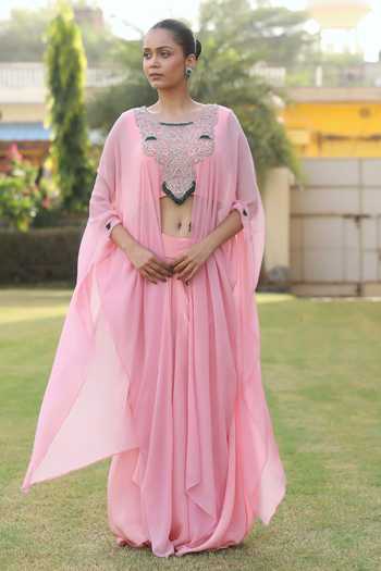 Swati Wadhwani Couture Dabka Embroidered Kaftan & Skirt Set 