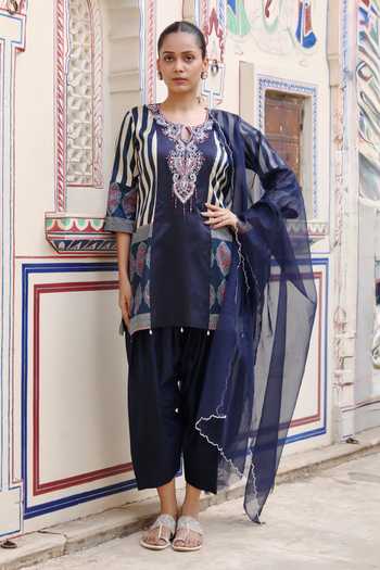 Swati Wadhwani Couture Ajrakh Dori Work Kurta Set 