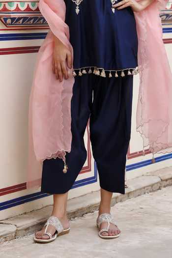 Buy Swati Wadhwani Couture Blue Organza, Chanderi Round Neck, Yes Dabka Embroidered Kurta Set Online at Aza Fashions Buy_Swati Wadhwani Couture_Blue Organza, Chanderi Round Neck, Yes Dabka Embroidered Kurta Set _Online_at_Aza_Fashions