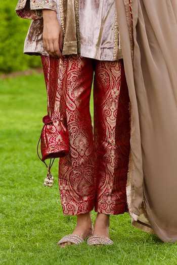Swati Wadhwani Couture Beige Velvet, Brocade Embroidered Short Kurta Set Online at Aza Fashions Swati Wadhwani Couture_Beige Velvet, Brocade Embroidered Short Kurta Set _Online_at_Aza_Fashions