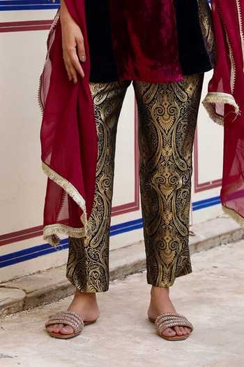Buy Swati Wadhwani Couture Red Velvet, Brocade Round Neck, Yes Kurta Set Online at Aza Fashions Buy_Swati Wadhwani Couture_Red Velvet, Brocade Round Neck, Yes Kurta Set _Online_at_Aza_Fashions