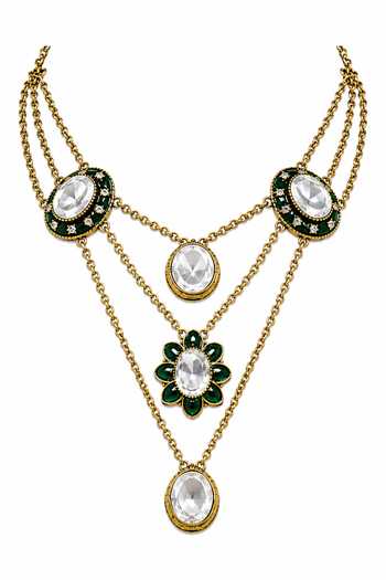 Vivinia By Vidhi Mehra Green Emerald Kundan Layered Necklace Set Online at Aza Fashions Vivinia By Vidhi Mehra_Green Emerald Kundan Layered Necklace Set _Online_at_Aza_Fashions