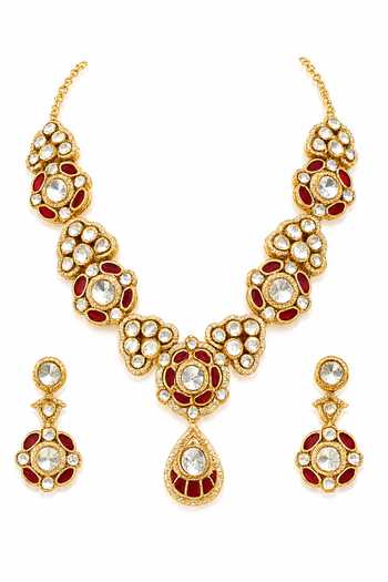Shop Vivinia By Vidhi Mehra Red Ruby Kundan Choker Necklace Set Online at Aza Fashions Shop_Vivinia By Vidhi Mehra_Red Ruby Kundan Choker Necklace Set _Online_at_Aza_Fashions