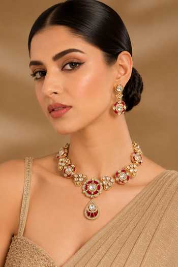 Vivinia By Vidhi Mehra Ruby Kundan Choker Necklace Set 
