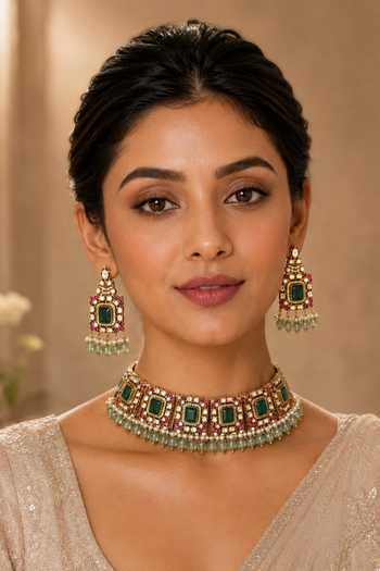 Vivinia By Vidhi Mehra Emerald Kundan Choker Set 