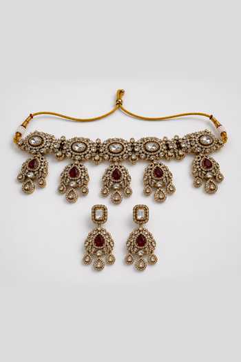 Vivinia By Vidhi Mehra_Gold Plated Ruby Polki Statement Choker Set _Online_at_Aza_Fashions