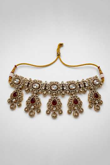 Shop_Vivinia By Vidhi Mehra_Gold Plated Ruby Polki Statement Choker Set _Online_at_Aza_Fashions