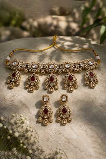 Vivinia By Vidhi Mehra Ruby Polki Statement Choker Set 