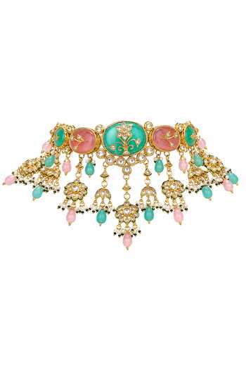 Buy Vivinia By Vidhi Mehra Gold Plated Pastel Kundan Floral Choker Set Online at Aza Fashions Buy_Vivinia By Vidhi Mehra_Gold Plated Pastel Kundan Floral Choker Set _Online_at_Aza_Fashions