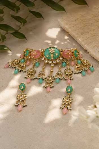 Vivinia By Vidhi Mehra Pastel Kundan Floral Choker Set 