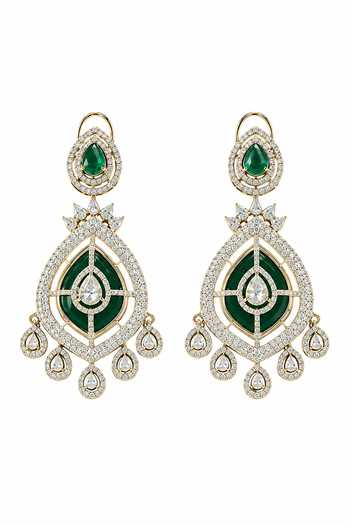 Buy_Vivinia By Vidhi Mehra_Emerald Green Layered Statement Necklace Set _Online_at_Aza_Fashions