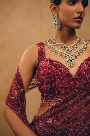 Vivinia By Vidhi Mehra Emerald Layered Statement Necklace Set 