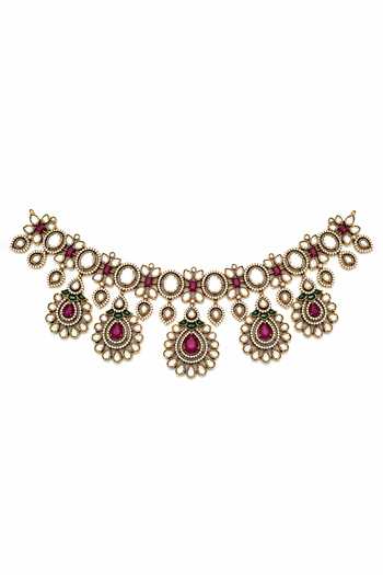 Vivinia By Vidhi Mehra_Gold Plated Ruby Kundan Statement Necklace Set _Online_at_Aza_Fashions