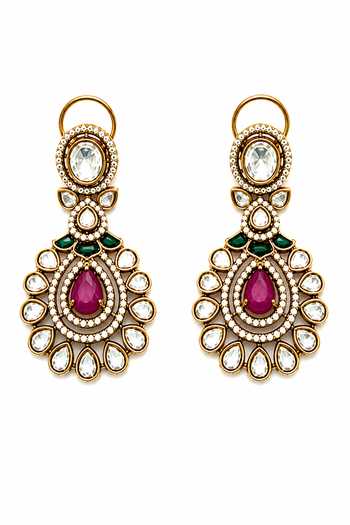 Shop_Vivinia By Vidhi Mehra_Gold Plated Ruby Kundan Statement Necklace Set _Online_at_Aza_Fashions