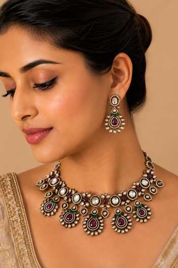Vivinia By Vidhi Mehra Ruby Kundan Statement Necklace Set 